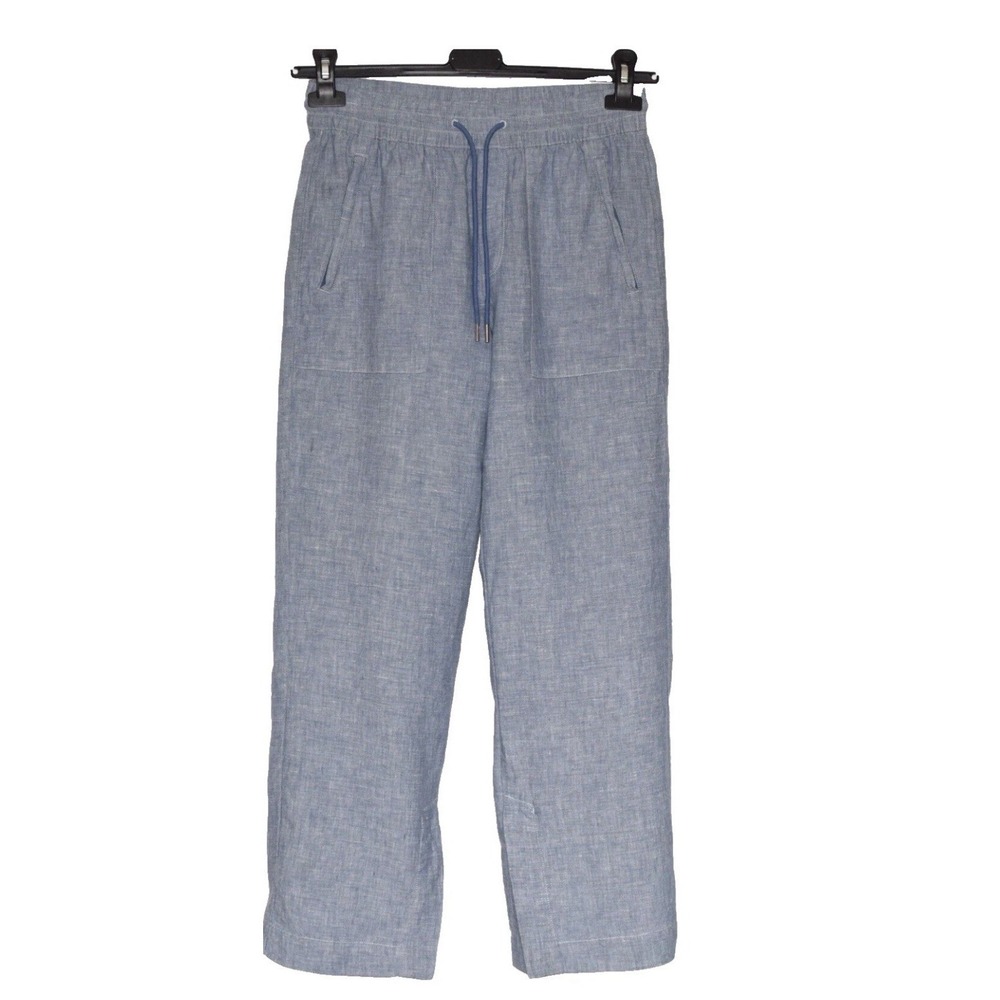 Athleta Retreat Linen High Rise Wide Leg Pants 10P Blue Beach Resort Travel